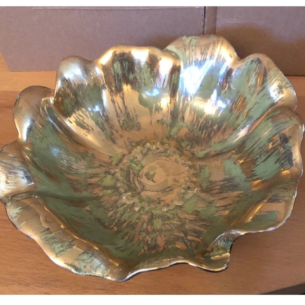 Vintage Stangl 9” MCM Green & Gold Art Pottery Bowl